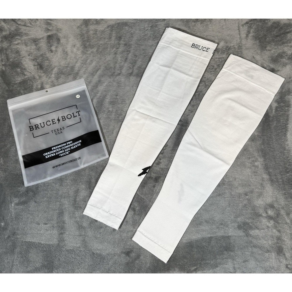 BRUCE BOLT Leg Sleeves S/M White Compression Extra Long Adult Baseball Sock